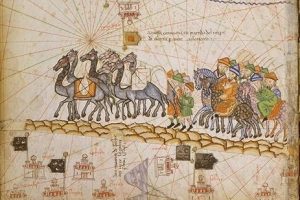 caravane sur la route de la soie. Atlas catalan,c. 1380