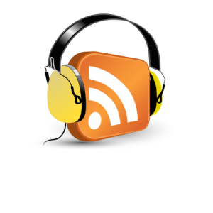 image virtuelle d'un logo de podcast entouré d'écouteurs