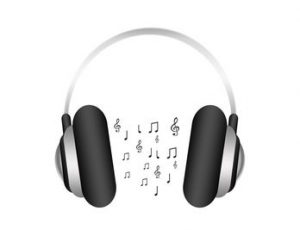 dessin d'un casque avec des notes entre les oreilles