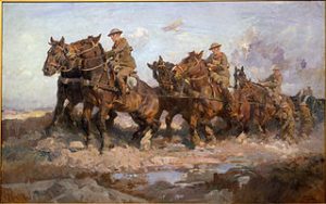 Tableau de 1917 représentant des chevaux de guerre