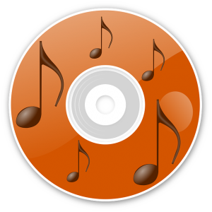 Dessin d'un cd orange décoré de croches