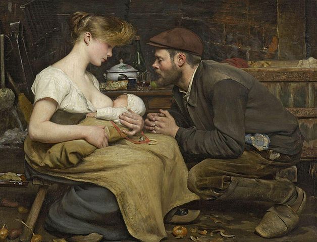 Tableau de Jean-Eugène Buland, 1903 représentant un couple tenant un bébé