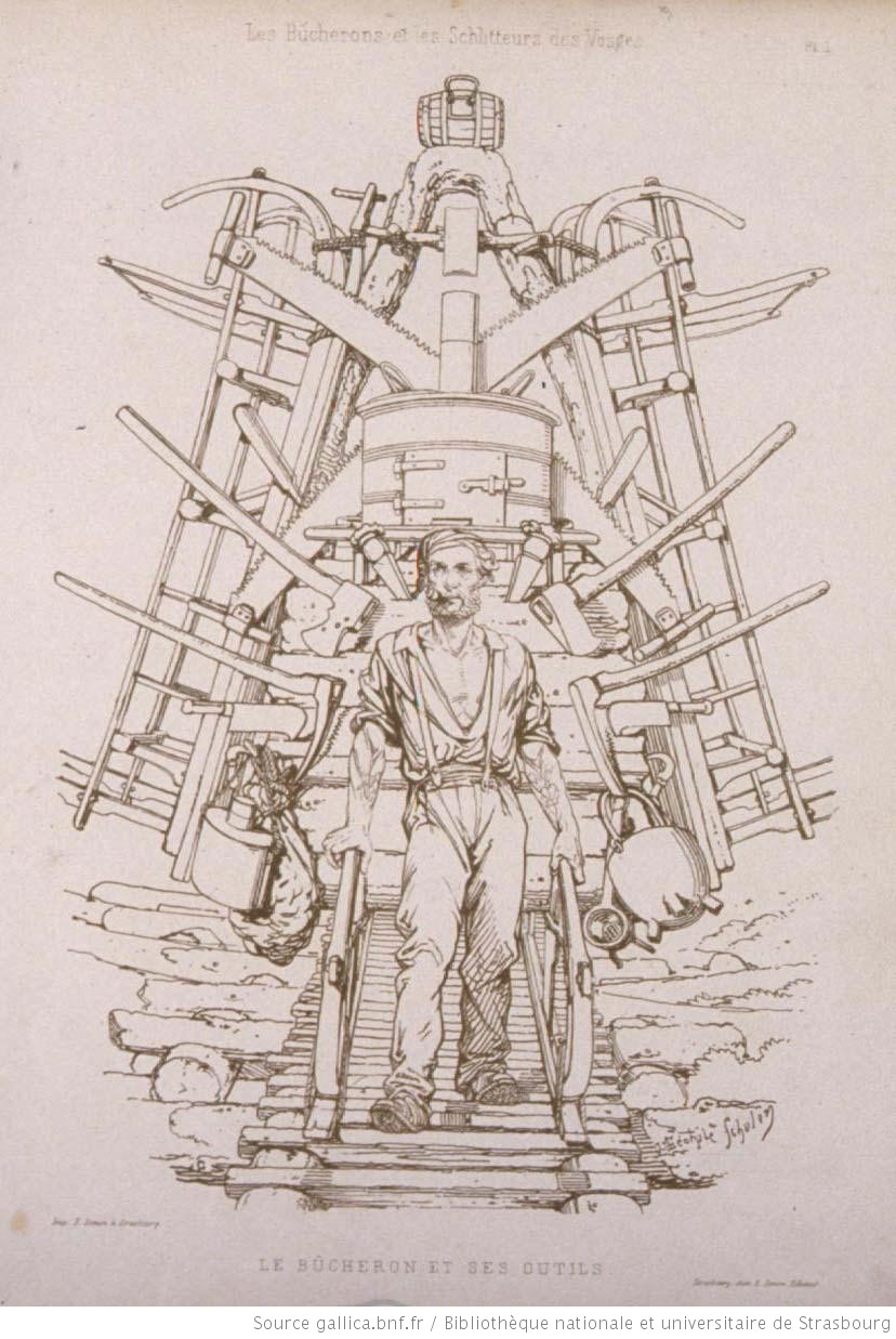 Le bûcheron et ses outils, gravure de Théophile Schuler
