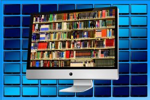 image numérique d'un ordinateur affichant une bibliothèque sur l'écran