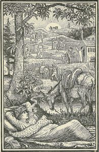 Frontispice gravé de Voyage avec un âne dans les Cévennes  Walter Crane