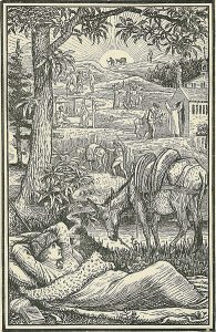 Frontispice gravé de Voyage avec un âne dans les Cévennes  Walter Crane