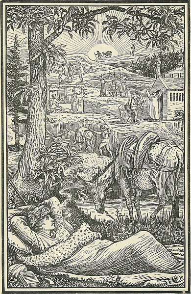 Frontispice gravé de Voyage avec un âne dans les Cévennes Walter Crane