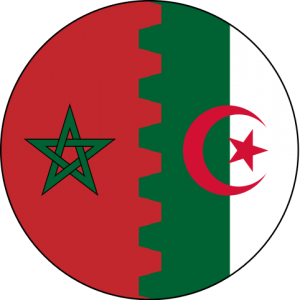 drapeaux Algérie et Maroc mêlés dans un cercle