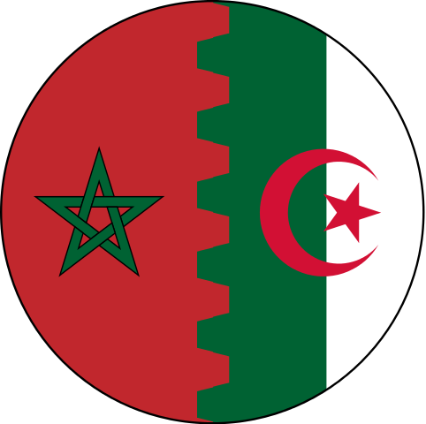 drapeaux Algérie et Maroc mêlés dans un cercle