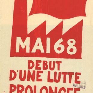 Affiche de mai 68, un symbole d'usine avec la phrase Début d'une lutte prolongée