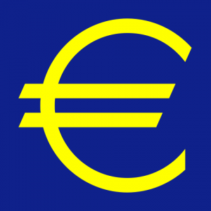Symbole de l'Euro jaune sur fond bleu