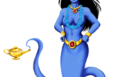 dessin d'un djinn féminin bleu