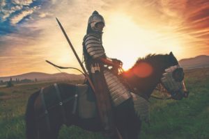 Chevalier avec son armure sur son cheval