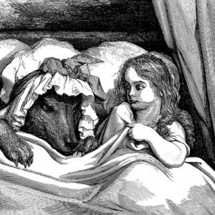 Petit chaperon rouge dans un lit avec le loup