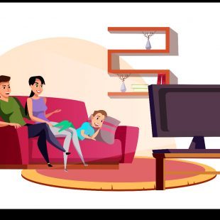 Dessin d'une famille devant la télévision