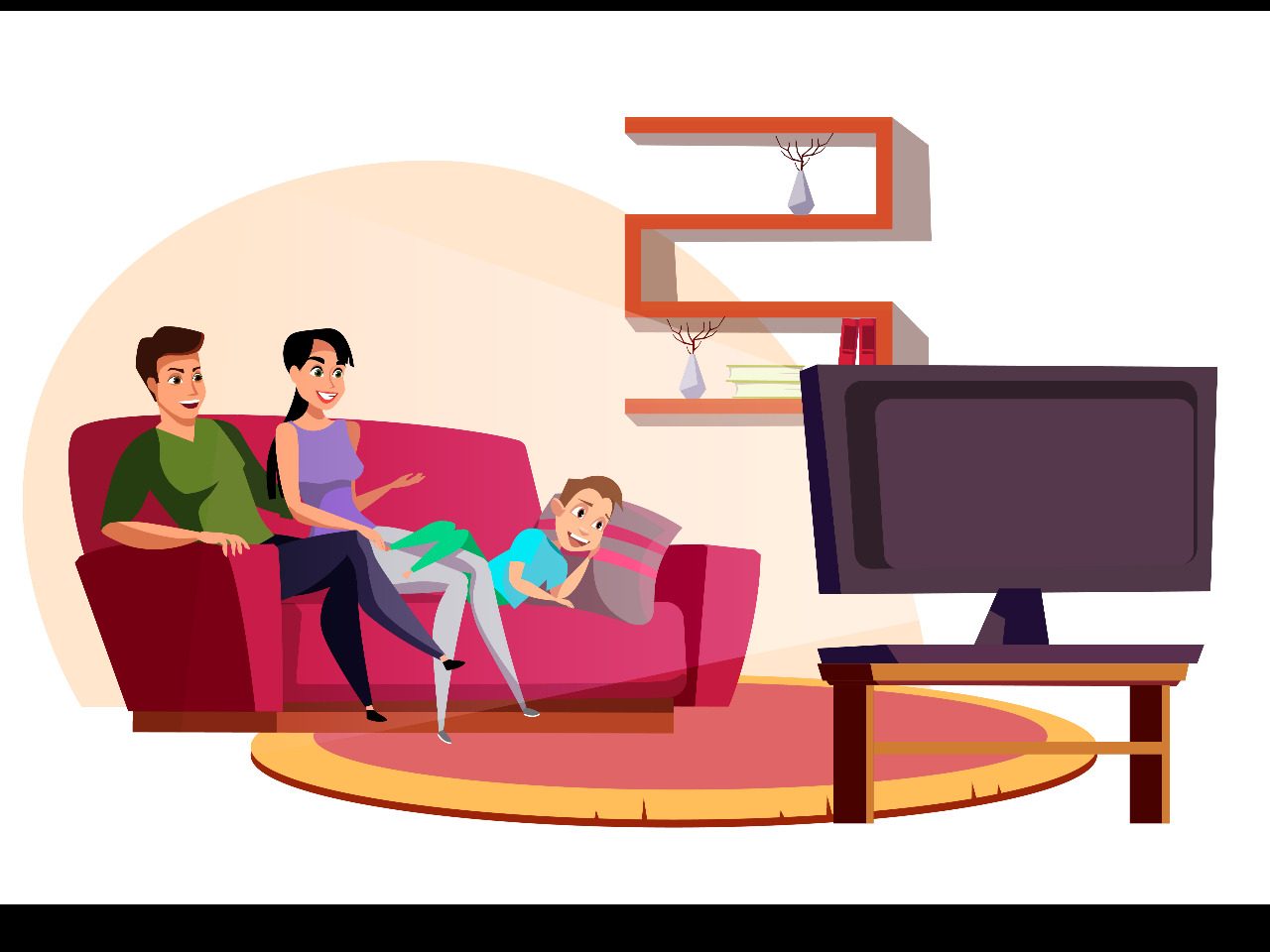 Dessin d'une famille devant la télévision