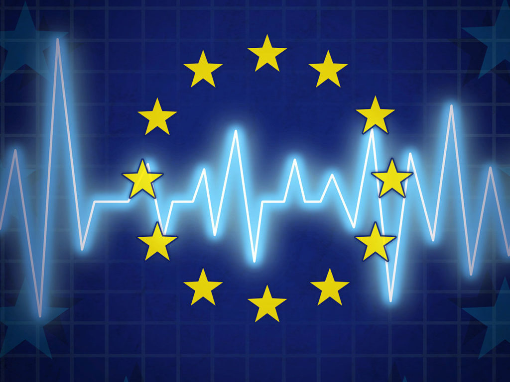 Drapeau de l'union européenne sur une imagerie électrocardiogramme