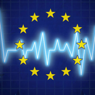 Drapeau de l'union européenne sur une imagerie électrocardiogramme