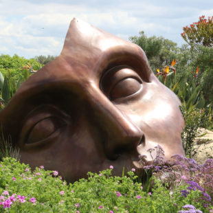 visage de statue dans un pré