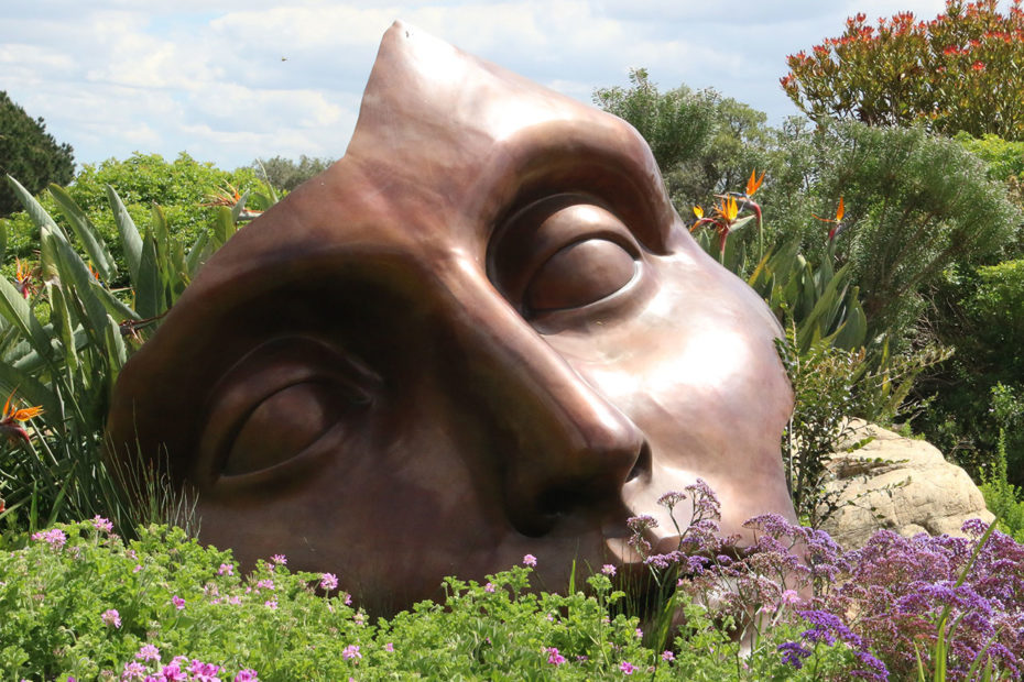 visage de statue dans un pré