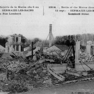 Carte postale de la rue Lombard à Sermaize-les-Bains après la Bataille de la Marne.