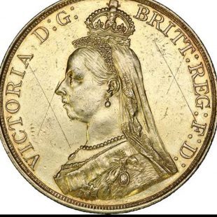 Pièce de 5 livres à l'effigie de la reine Victoria, sur Wikimedia Commons