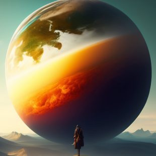 Image d'une femme sur une colline se tenant devant un grand globe, par Sketchepedia, sur freepik