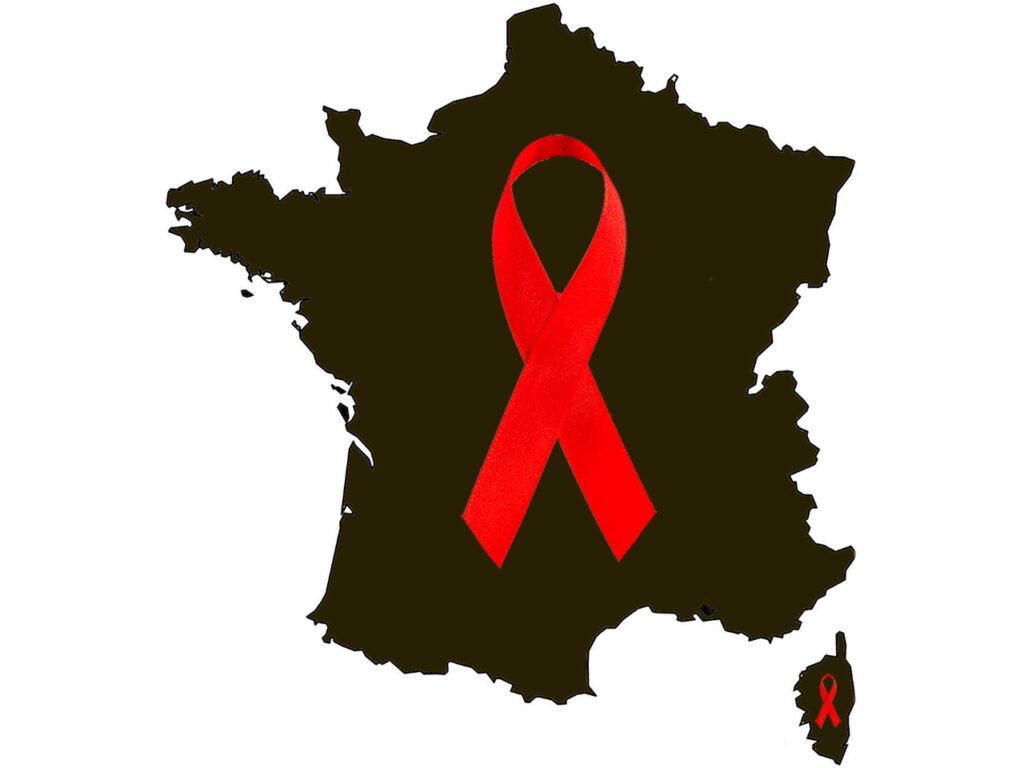 Ruban rouge Sida sur France fond noir