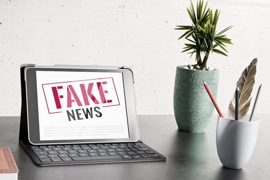 Ecran d'ordinateur portant la mention "Fake news"