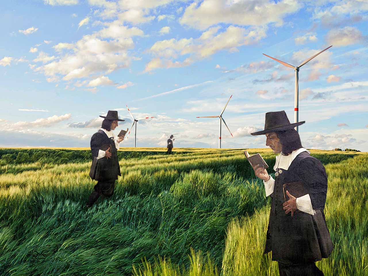 Spinoza dans champs d'éoliennes