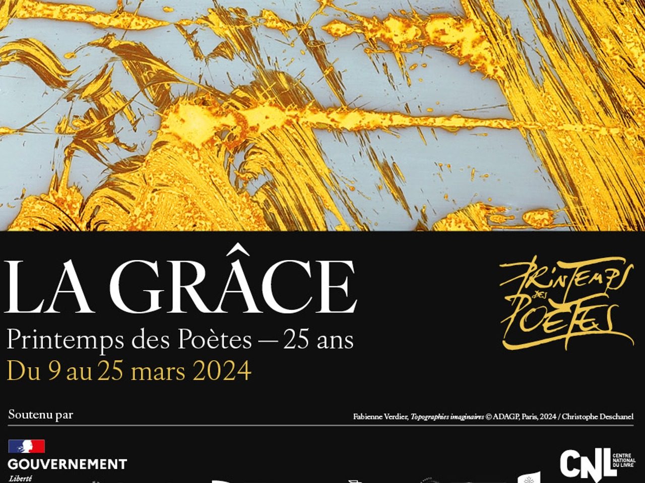 Affiche des 25 ans du Printemps des Poètes 2024 signée Fabienne Verdier