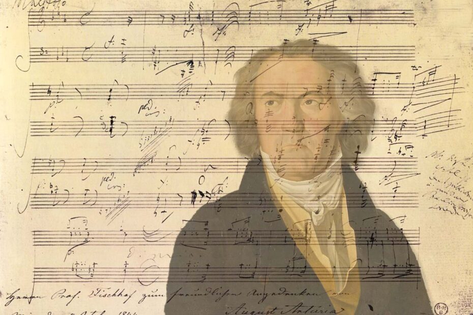 Partition manuscrite de la sonate 32 et Beethoven en filigrane
