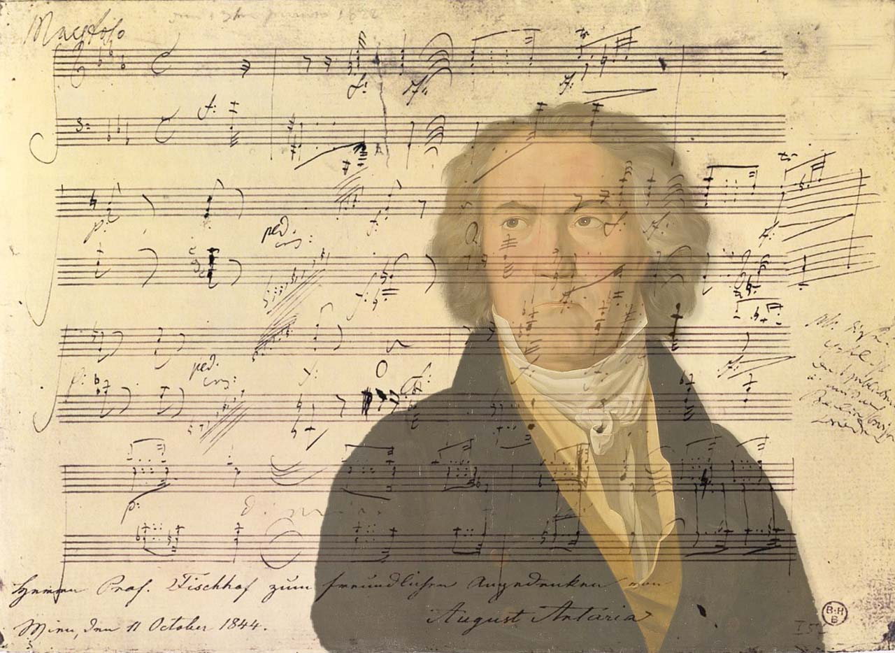 Partition manuscrite de la sonate 32 et Beethoven en filigrane
