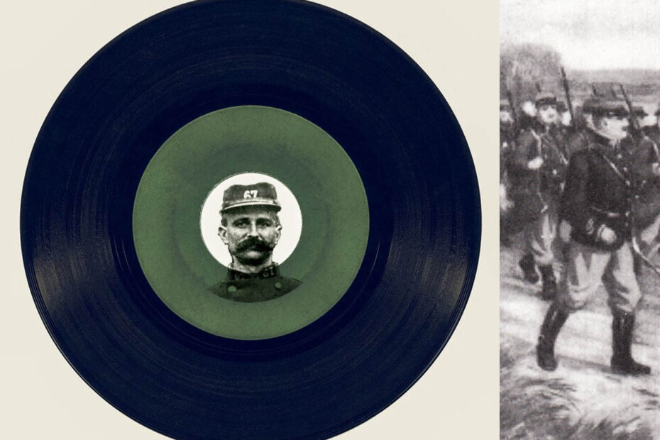 Disque vinyl, photographie de Emile Henri Pied et dessinbataillon de la première guerre mondiale