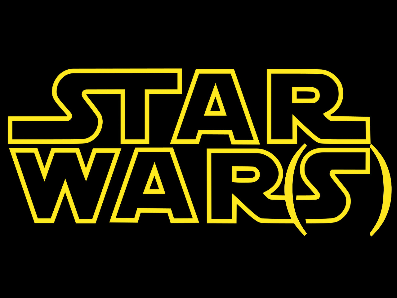 Logo Star Wars jaune sur fond noir avec "S" de war entre parenthèses.
