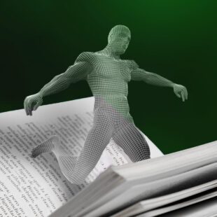 Personnage filaire sortant d'un livre