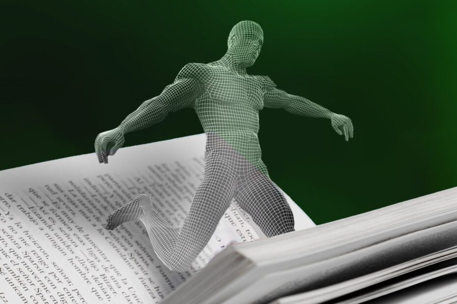 Personnage filaire sortant d'un livre