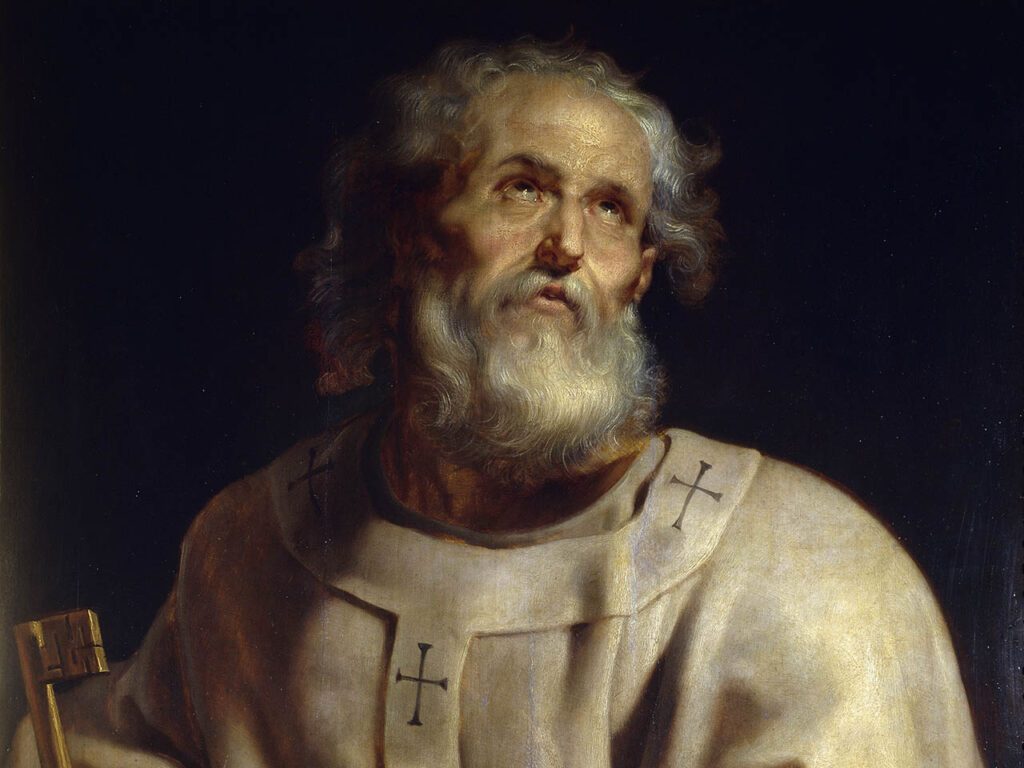 Tableau peint par Rubens représentant le pape Saint Peter (1610–1612) peint par Paul Rubens. Le pape a les yeux levés vers le ciel.