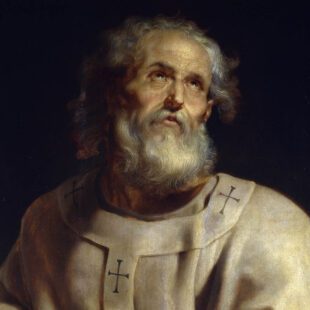 Tableau peint par Rubens représentant le pape Saint Peter (1610–1612) peint par Paul Rubens. Le pape a les yeux levés vers le ciel.