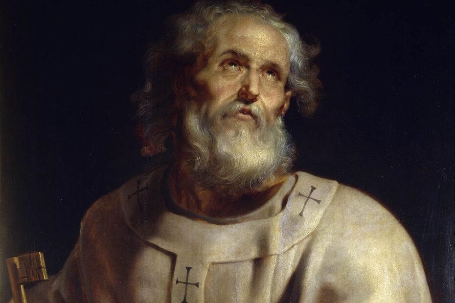 Tableau peint par Rubens représentant le pape Saint Peter (1610–1612) peint par Paul Rubens. Le pape a les yeux levés vers le ciel.