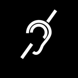 Pictogramme malentendant représenté par une oreille blanche sur fond noir